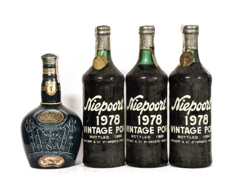 Niepoort's 1978 Vintage Port, bottled 1980 (three bottles), Chivas Brothers Royal Salute Scotch Whisky, Spode blue decanter b