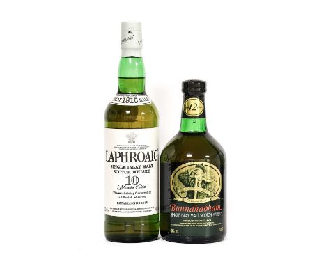 Bunnahabhain 12 Year Old Single Islay Malt Scotch Whisky, 40% vol 70cl, in original cardboard tube (one bottle), Laphroaig 10