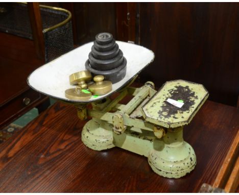 A set of vintage scales and weights