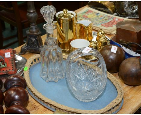 A lead crystal cut glass basket and bell-form decanter