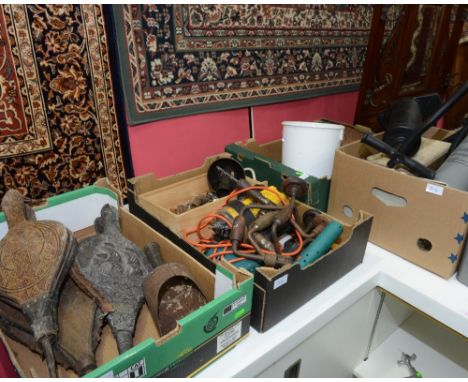 Four boxes of tools and bellows etc