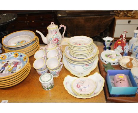 A pottery part tea and dinner service with floral decoration together with a Portmeirion "Botanic Garden" jar and cover