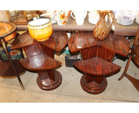 A pair of simulated rosewood and Art Deco style bedside tables