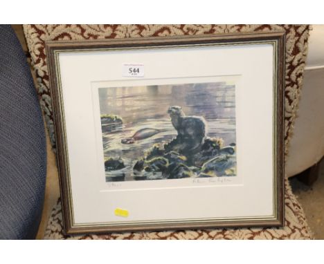 A pencil signed Peter Partington print depicting an otter 