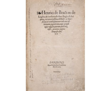 Law.- Bracton (Henry de) De Legibus & consuetudinibus Angliae Libri ..., first edition, title trimmed and reset at gutter, pr