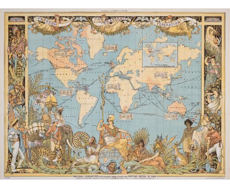 World.- Crane (Walter) Imperial Federation, Map of the World showing the extent of the British Empire in 1886, printed to coi