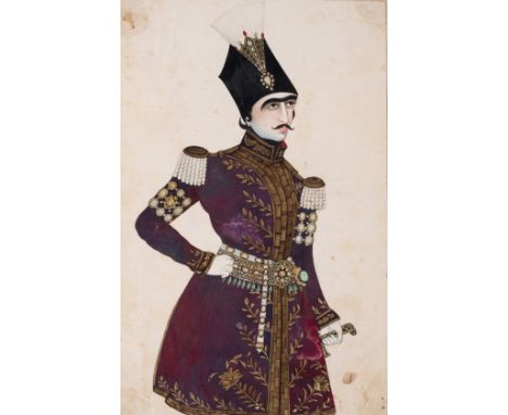 Persian School (mid-19th century) Portrait of Nasir Al-Din Shah Qajar,&nbsp;opaque watercolour, ink, and gold on wove paper, 
