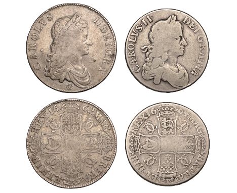 Charles II, Crowns (2), 1662, first bust, rose below, 1664, second bust, edge xvi (ESC 340, 362; S 3350, 3355). Fair to fine 