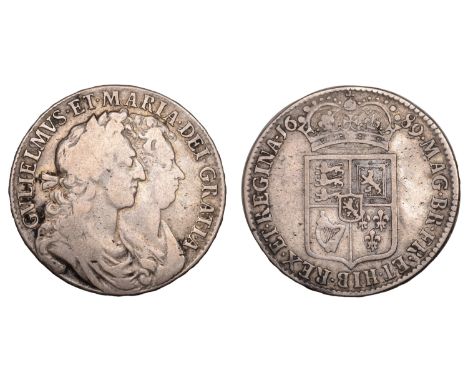 William and Mary (1688-1694), Halfcrown, 1689, first shield, caul and interior frosted, pearls, edge primo (ESC 826; S 3434).
