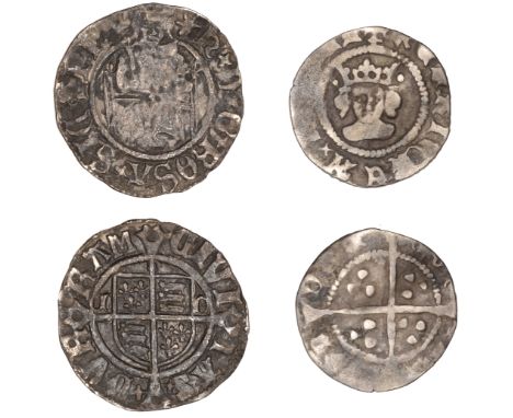 Henry VI, Leaf-Pellet issue, Halfpenny, London, pellets by crown, 0.43g/8h (N 1512; S 1928); Henry VIII, Second coinage, Penn