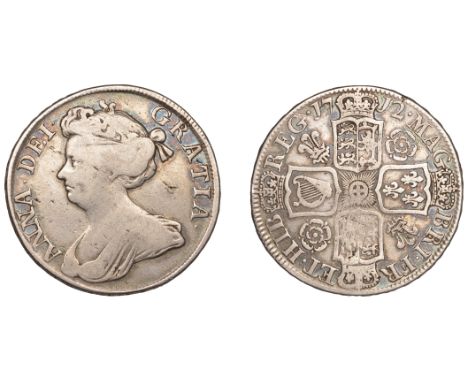Anne (1702-1714), Halfcrown, 1712, roses and plumes, edge undecimo (ESC 1374; S 3607). Light cabinet tone, about good fine, r