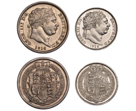 George III, Shilling, 1816, Sixpence, 1818 (S 3790-1) [2]. First good very fine, second better but of bright appearance £100-