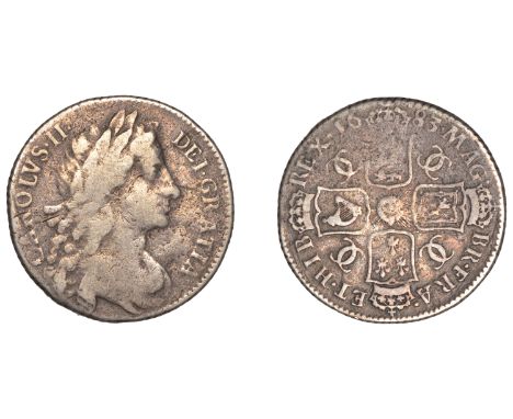Charles II (1660-1685), Shilling, 1683, fourth bust, seven strings to harp (ESC 558 var.; S 3381). About fine, surface scratc