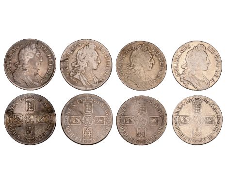 William III, Crowns (4), 1696, first bust, edges octavo (ESC 995; S 3470) [4]. Varied state £100-£120