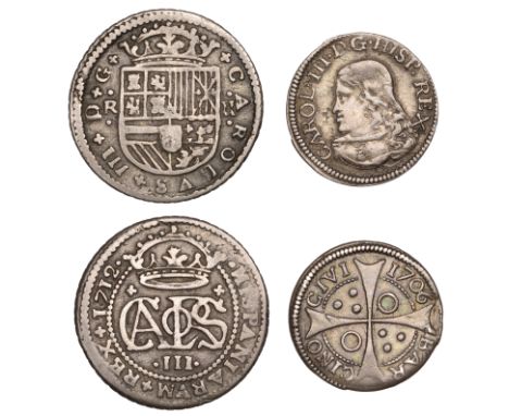 Spain, BARCELONA, Charles III, Groat, 1706, La Seca (Cal 31; KM PT1); together with a 2 Reales, 1712, La Seca (Cal 23; KM PT5