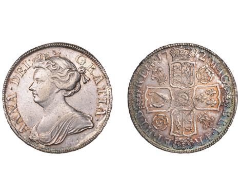 Anne (1702-1714), Halfcrown, 1712, roses and plumes, edge undecimo (ESC 1374; S 3607). Light scuff behind head, blank filing 