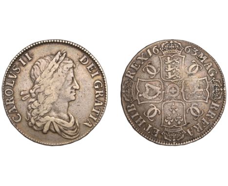 Charles II (1660-1685), Crown, 1663, first bust, edge xv (ESC 353; S 3354). Toned, some marks, otherwise good fine £100-£120