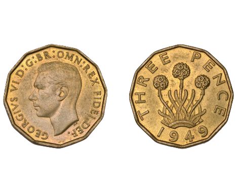 George VI (1936-1952), Threepence, 1949 (S 4113). Some light obverse marks, otherwise lustrous and about extremely fine, rare