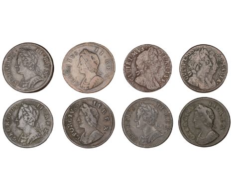 William and Mary, Farthing, 1694 (S 3453); William III, Farthing, 1699 (S 3557); together with George II Farthings (6) [8]. F