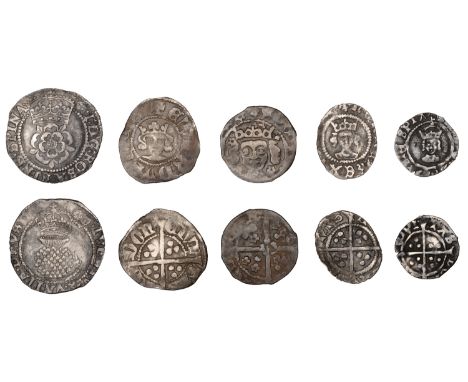 Henry VIII, Second coinage, Halfpenny, mm. lis, 0.29g/6h (N 1815; S 2356); James I, Second coinage, Halfgroat, mm. rose, 0.97