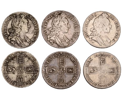 William III, Crowns (3), all 1695, first bust, edges octavo (ESC 991; S 3470). Varied state £70-£90