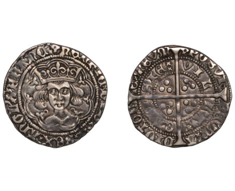 Henry VI (First reign, 1422-1461), Annulet issue, Groat, Calais, mm. cross II, no fleur on breast, reads angl’, annulets by n