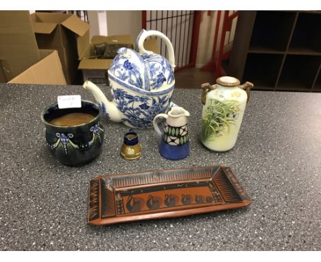 English ceramics to inc Doulton Lambeth works, Scottie Wilson tray and a Wedgwood  teapot