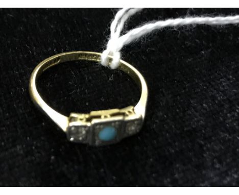 An 18ct Art Deco diamond/turquoise ring