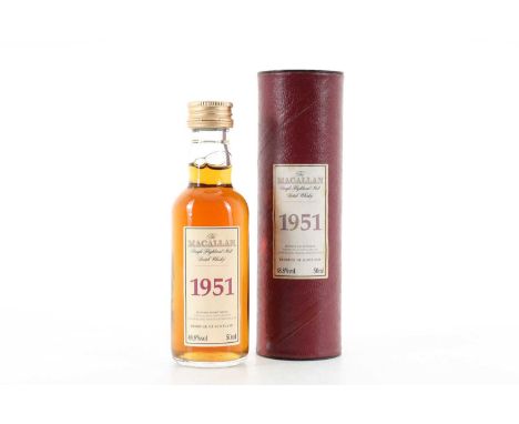 MACALLAN 1951 VINTAGE MINIATURE SPEYSIDE SINGLE MALT  48.8% ABV / 5cl  There are few distilleries in the world quite so rever