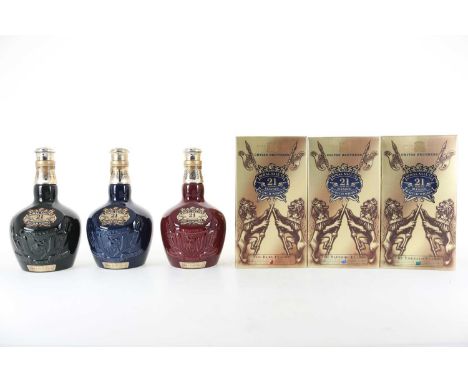 CHIVAS ROYAL SALUTE 21 YEAR OLD RUBY, EMERALD AND SAPPHIRE DECANTERS BLENDED WHISKY Each 40% ABV / 70clQty: 3