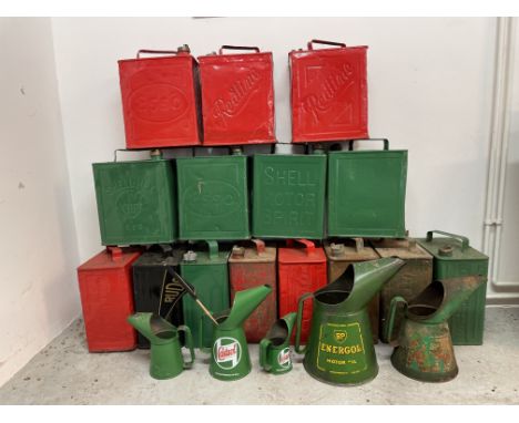 A quantity of petrol cansIncluding Shell, Esso, Redline, SM and BP Ltd, Pratts, some unmarked, together with a selection of o