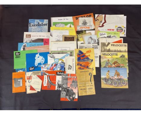 A quantity of motorcycle and proprietary sales brochuresincluding Excelsior, Greeves, Grindley, NSU, Peel, Rodark, Dunlop and