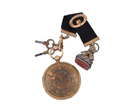 
	
		AN 18 CARAT GOLD OPEN FACE POCKET WATCH
		CIRCA 1870
		Movement: Lever fusee, three armed domed balance, flat balance sp