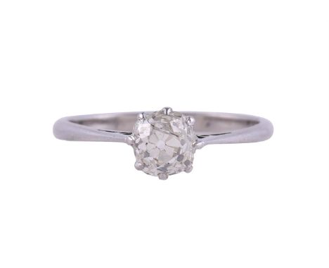 
	
		A SINGLE STONE DIAMOND RING
		The old mine cut diamond in a six claw setting, estimated to weigh 0.95 carats, in an eigh