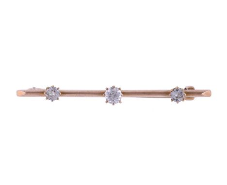 
	
		AN EARLY 20TH CENTURY DIAMOND BAR BROOCH
		The knife edge bar with three graduated claw set old brilliant cut diamonds, 