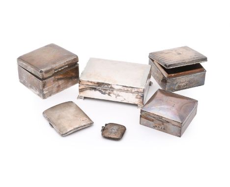 
	
		A COLLECTION OF CIGARETTE BOXES
		To include: a silver mounted rectangular cigarette box by W. D. Pritchard, Birmingham 