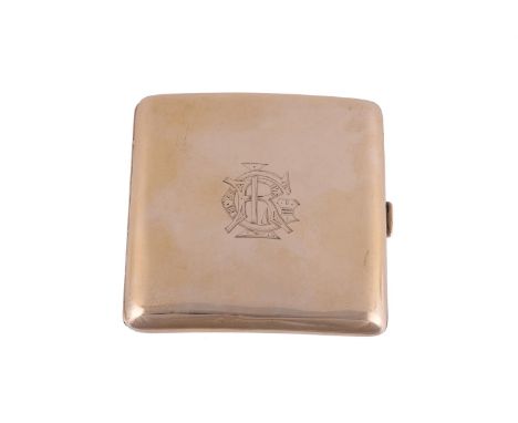
	
		A 9 CARAT GOLD SQUARE CIGARETTE CASE
		S. BLANKENSEE &amp; SON LTD., BIRMINGHAM 1899
		The cover engraved CRL
		8cm (3 1