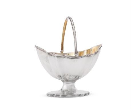 
	
		A GEORGE III SILVER SHAPED NAVETTE SUGAR BASKET 
		GEORGE SMITH II, LONDON 1790 
		With a threaded swing handle and thre