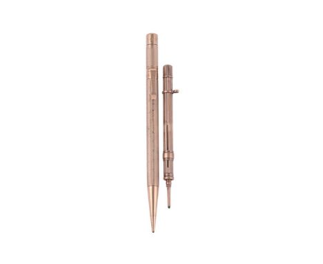 
	
		S. MORDAN &amp; CO, A 9 CARAT GOLD PENCIL AND A PROPELLING PENCIL
		The propelling pencil with engine turned and spot de
