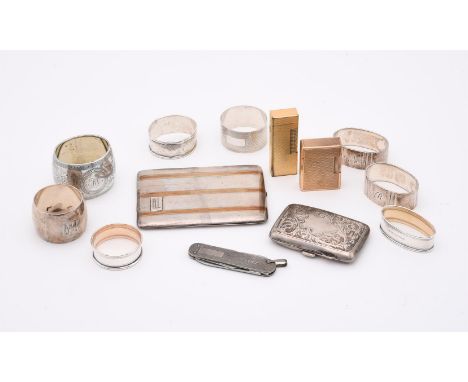 A COLLECTION OF SILVER AND OTHER ITEMS To include: a silver rectangular cigarette case by Joseph Gloster Ltd., Birmingham 192