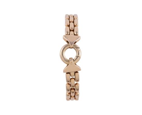 
	
		A GOLD COLOURED BRICK LINK BRACELET
		The polished oval shaped brick links to a large ring bolt clasp, stamped Italy 14k