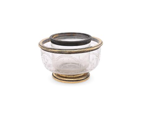 
	
		A FRENCH SILVER GILT COLOURED MOUNTED GLASS ICE BOWL
		KELLER, .925 MINERVA MARK
		With a silver gilt coloured rim and c