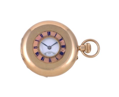 
	
		MAPPIN &amp; WEBB
		AN 18 CARAT GOLD AND ENAMEL KEYLESS WIND HALF HUNTER POCKET WATCH, CIRCA 1914
		Movement: Three quar