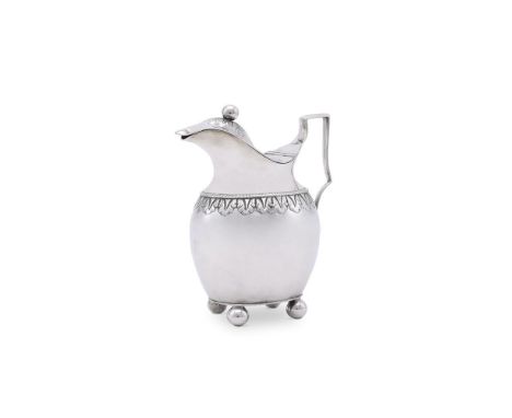
	
		A PORTUGUESE SILVER COLOURED OBLONG BALUSTER JUG
		LISBON, CIRCA 1816
		With a ball finial to the domed cover, an angula