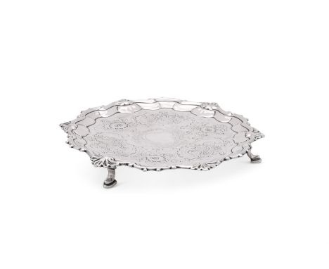 
	
		A LATE GEORGE II SILVER WAITER
		JAMES MORISON, LONDON 1758
		With a shell and scroll border, engraved with flowers, fru