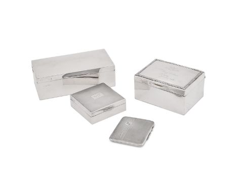 
	
		THREE SILVER MOUNTED CIGARETTE BOXES AND A CIGARETTE CASE
		Comprising: an Edwardian silver mounted cigarette box, possi
