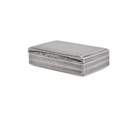 
	
		A GEORGE IV SILVER RECTANGULAR BOX
		NATHANIEL MILLS, BIRMINGHAM 1827
		With an engine tuned border, a chased foliate th