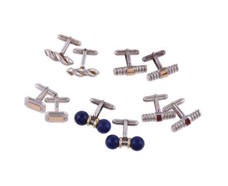 
	
		A COLLECTION OF SILVER COLOURED CUFFLINKS
		To include a pair of silver twisted terminal cufflinks, London 1999, with sw