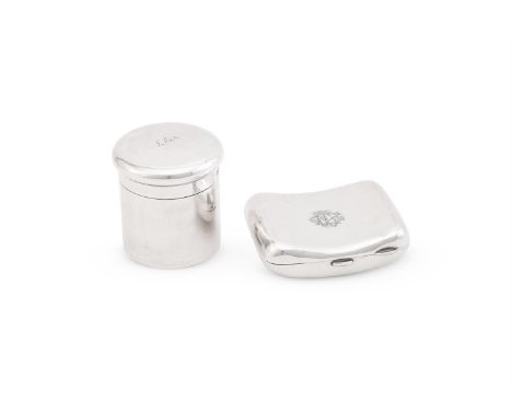 
	
		A LATE VICTORIAN SILVER CYLINDRICAL BOX
		FRANCIS HOWARD, SHEFFIELD 1899
		The cover engraved Eleo
		7cm (2 3/4in) high
