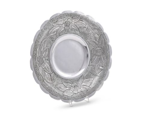 
	
		A MEXICAN SILVER COLOURED SHAPED CIRCULAR BOWL
		JUVENTO LOPEZ REYES, POST 1935
		The hammered body embossed with a band